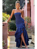 Vestido Longo com Fenda de  Babados Modern Angelina