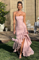 Vestido Longo com Fenda de  Babados Modern Angelina