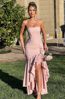 Vestido Longo com Fenda de  Babados Modern Angelina