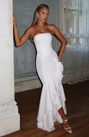 Vestido Longo com Fenda de  Babados Modern Angelina