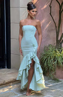 Vestido Longo com Fenda de  Babados Modern Angelina